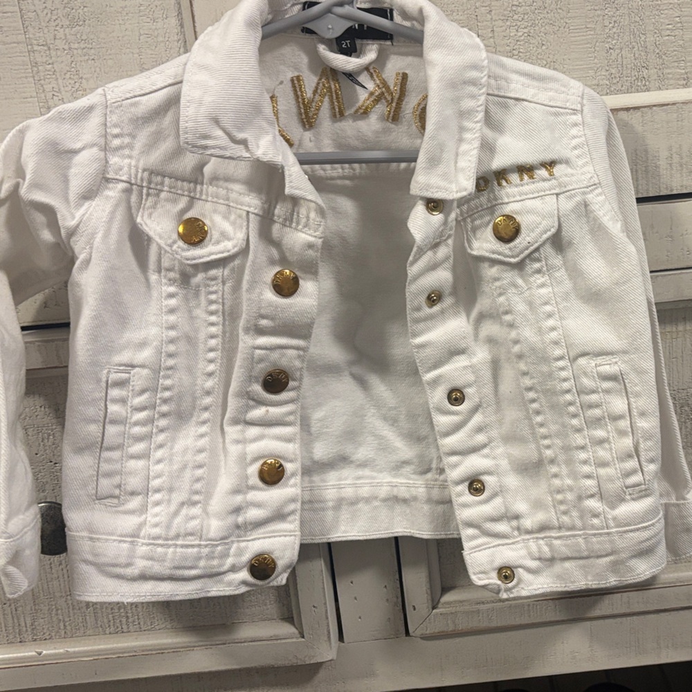 DKNY Kids White Jean Jacket with Gold Buttons